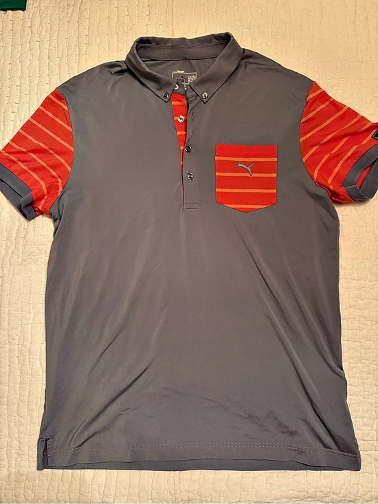 Puma Other - Puma Golf Men’s Gray Orange Striped Performance Polo Shirt Size L